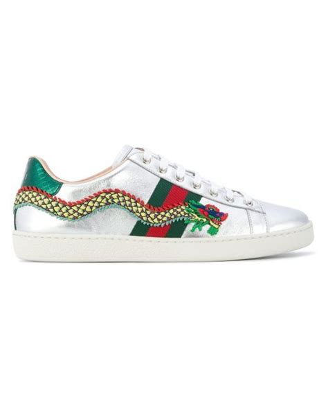 gucci silver dragon sneakers|gucci sneakers embroidered.